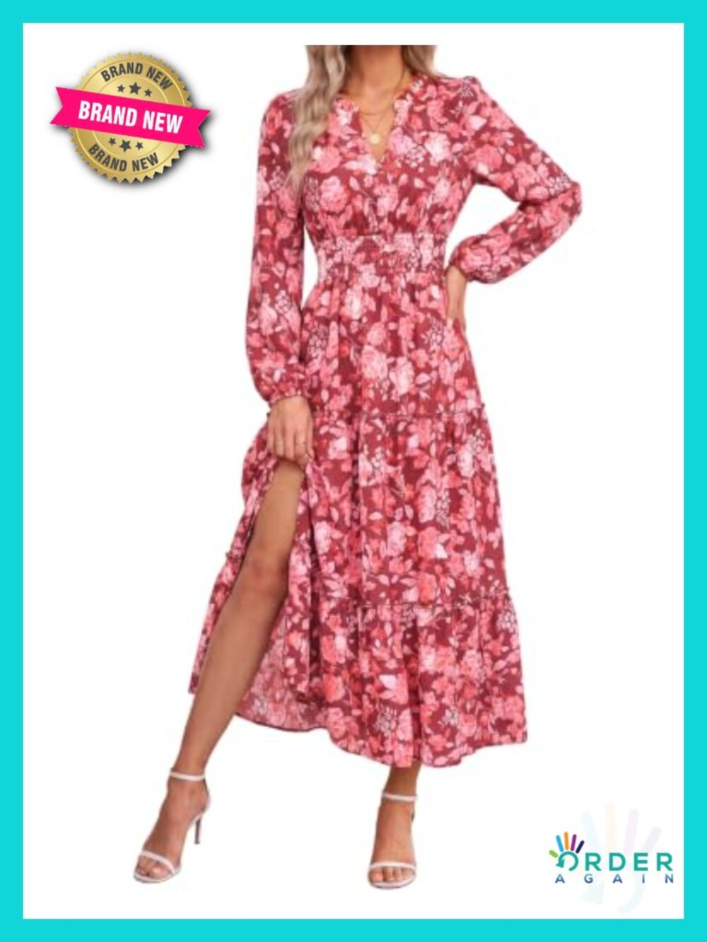 Women's Soft Long Sleeve A-Line Tiered Maxi Dress with Pockets